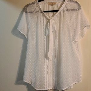 White detailed tie front blouse